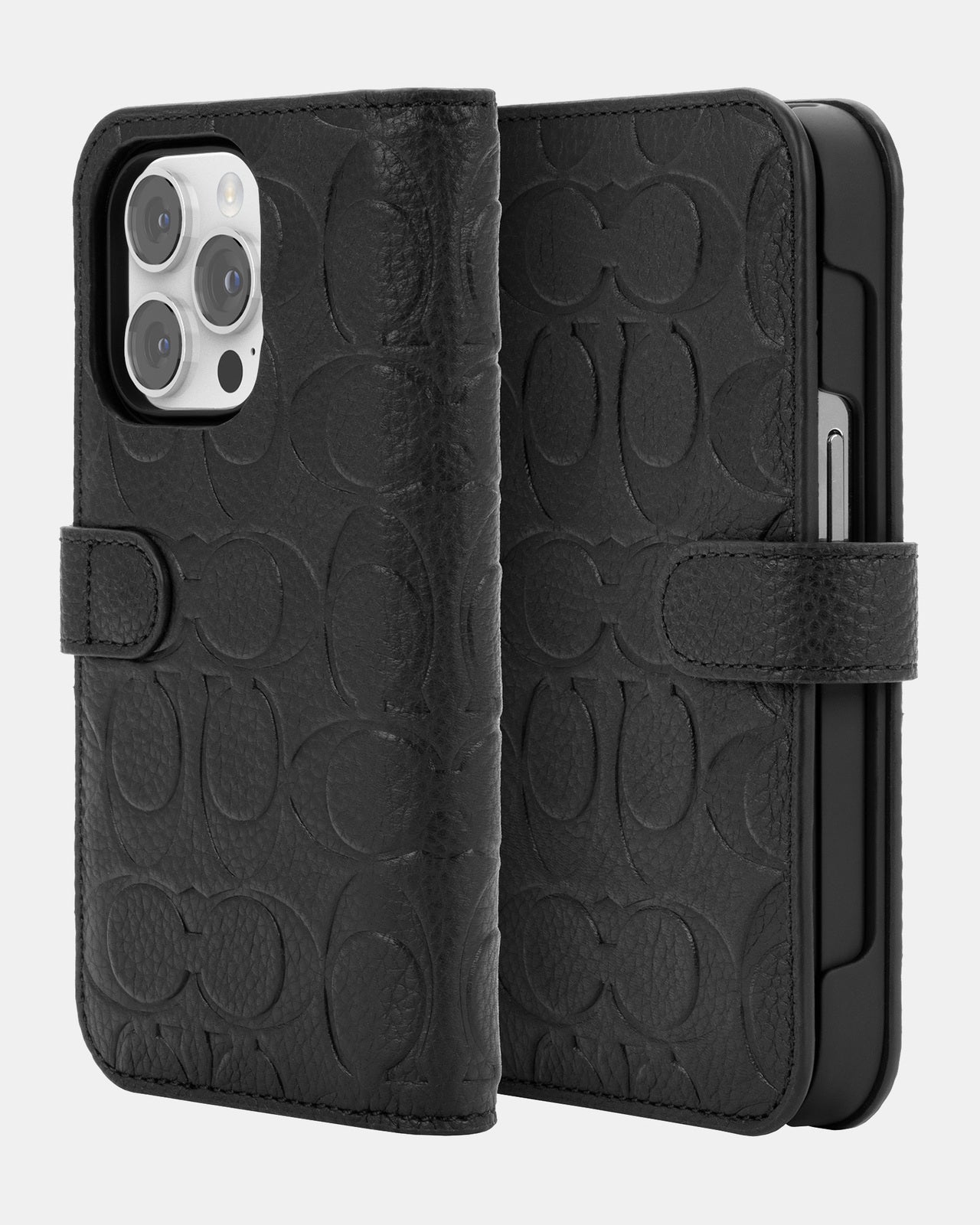 Coach iPhone 14 Pro Leather Folio Black Emboss
