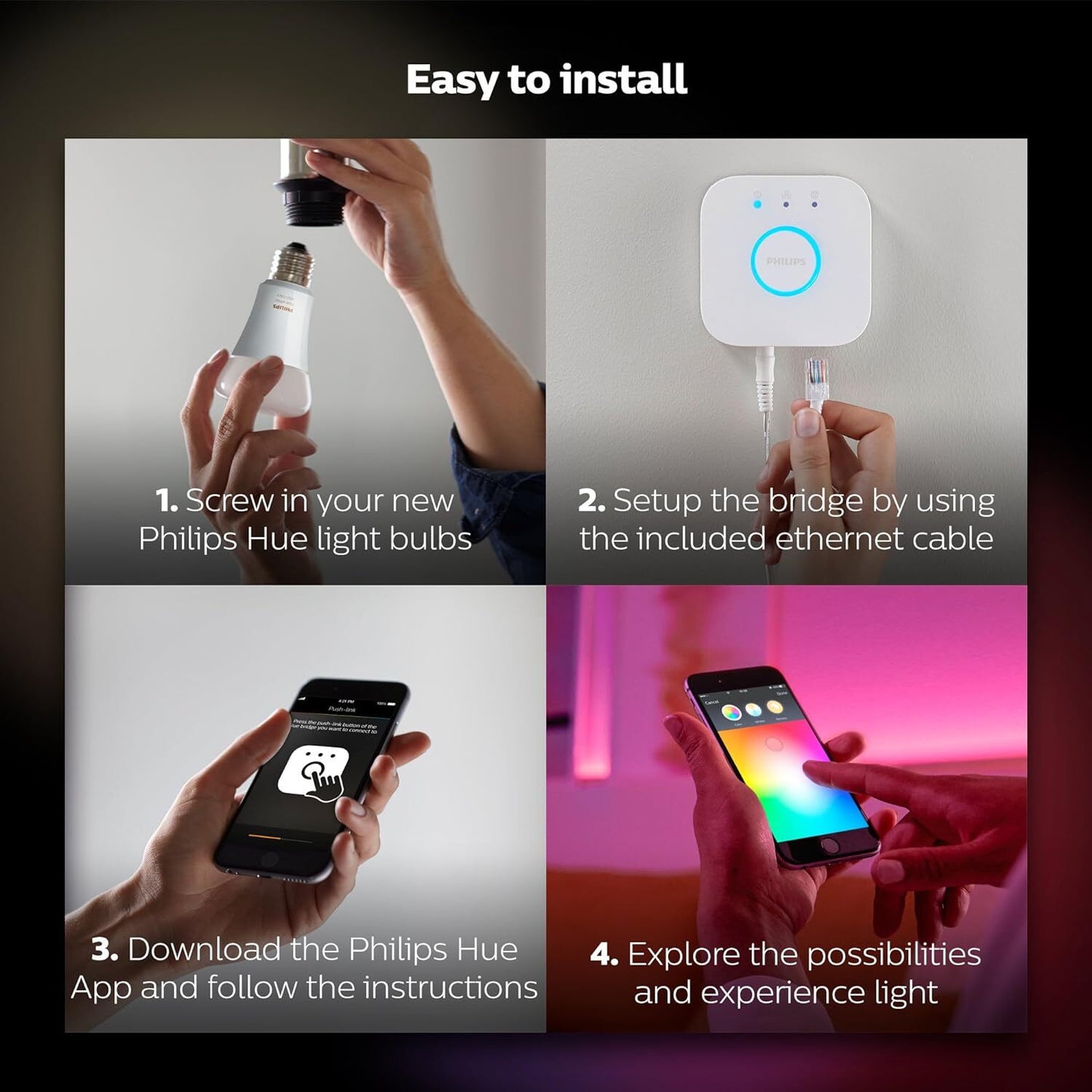 Philips Hue Starter Kit Edison 3 Bulbs + Bridge Multi-coloured 10W