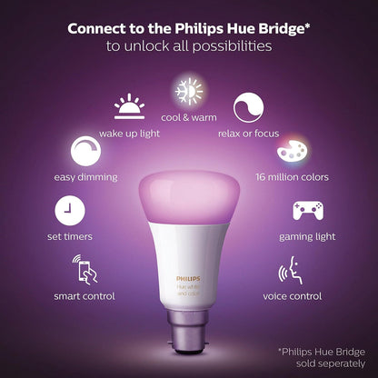 Philips Hue 10W Colour Bayonet Base Single Bulb Multi-Coloured