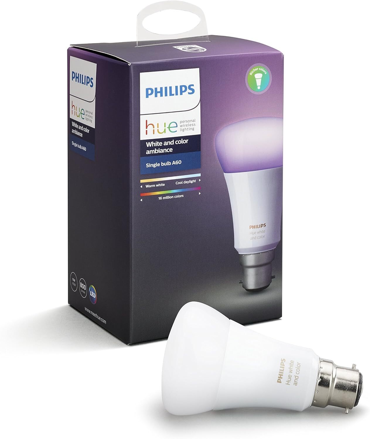 Philips Hue 10W Colour Bayonet Base Single Bulb Multi-Coloured