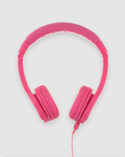 BuddyPhones Explore Plus Wired Foldable On Ear Headphones For Kids with Mic Pink