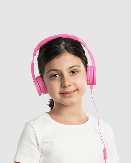 BuddyPhones Explore Plus Wired Foldable On Ear Headphones For Kids with Mic Pink