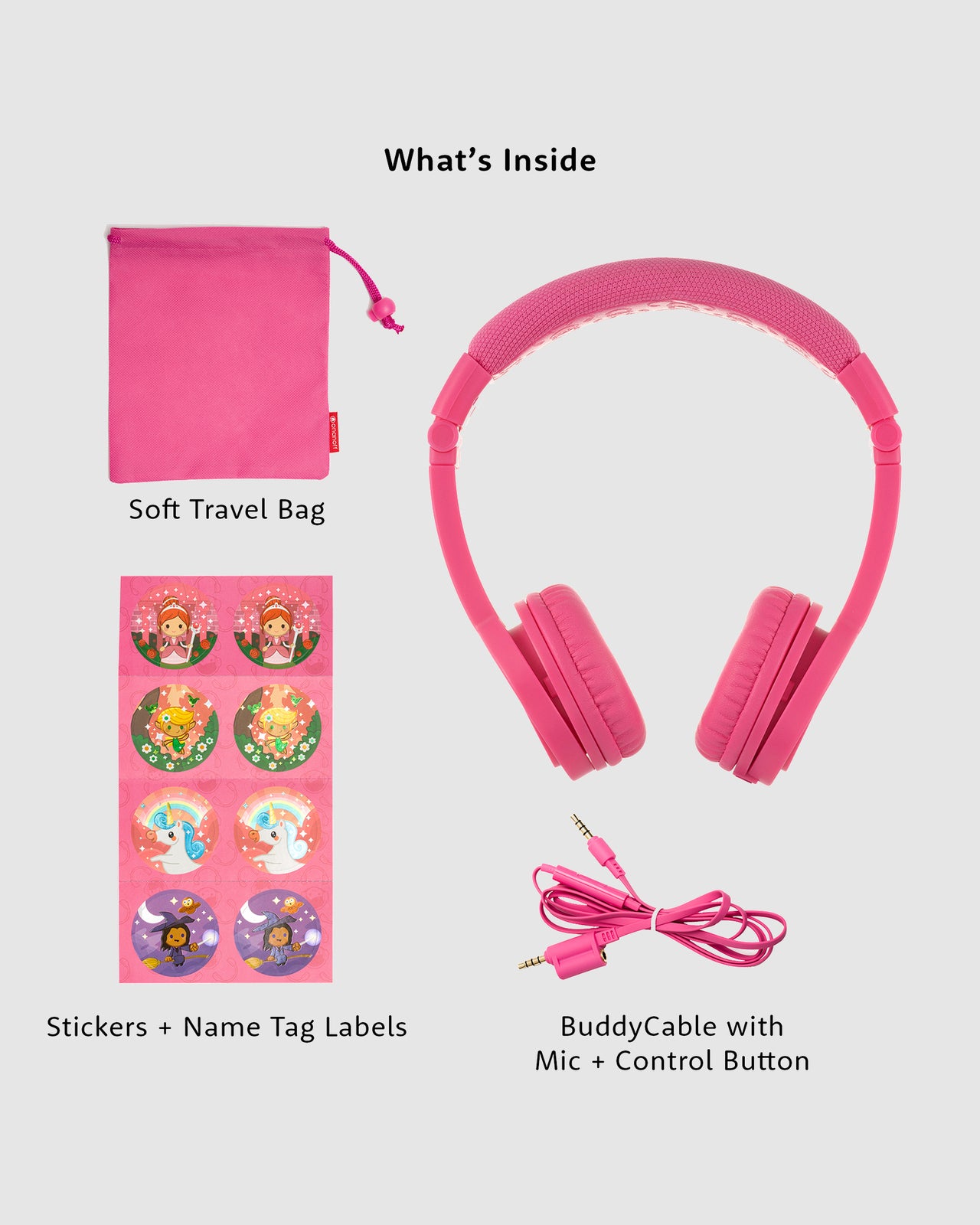 BuddyPhones Explore Plus Wired Foldable On Ear Headphones For Kids with Mic Pink