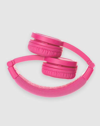 BuddyPhones Explore Plus Wired Foldable On Ear Headphones For Kids with Mic Pink