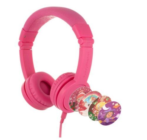 BuddyPhones Explore Plus Wired Foldable On Ear Headphones For Kids with Mic Pink