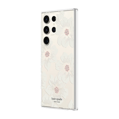 Kate Spade New York Protective Hardshell Phone Case for Samsung Galaxy S23 Ultra Hollyhock Floral Clear/Cream with Stones