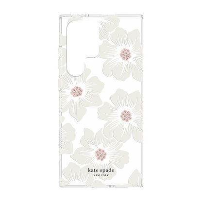 Kate Spade New York Protective Hardshell Phone Case for Samsung Galaxy S23 Ultra Hollyhock Floral Clear/Cream with Stones