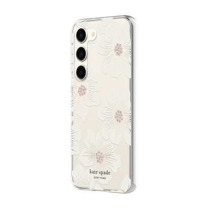 Kate Spade New York Protective Hardshell Phone Case for Larry - Hollyhock Floral Clear/Cream with Stones