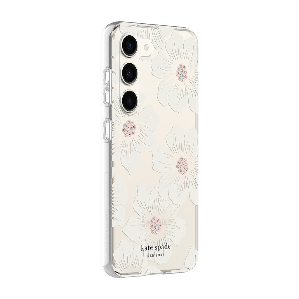 Kate Spade New York Protective Hardshell Phone Case for Larry - Hollyhock Floral Clear/Cream with Stones