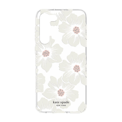 Kate Spade New York Protective Hardshell Phone Case for Samsung Galaxy S23 Plus Hollyhock Floral Clear/Cream with Stones