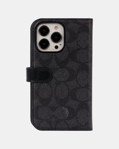 Coach Folio Phone Case for Apple iPhone 13 Pro Signature C Black