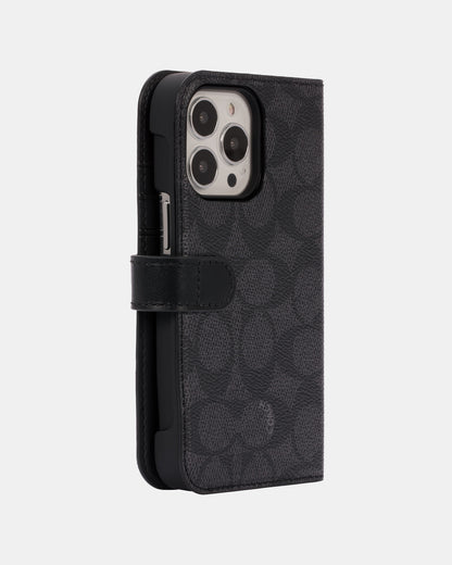 Coach Folio Phone Case for Apple iPhone 13 Pro Signature C Black