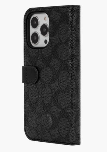 Coach Folio Phone Case for Apple iPhone 13 Pro Signature C Black