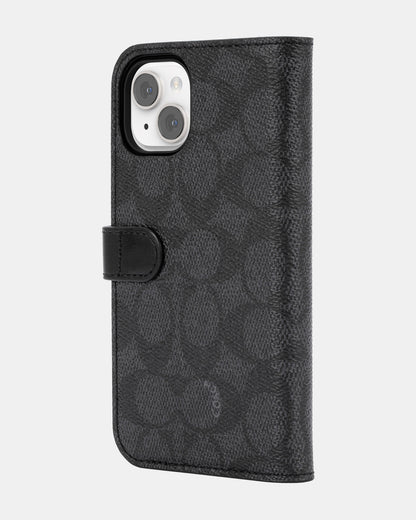 Coach iPhone 14 Folio  Black Folio Signature C Black
