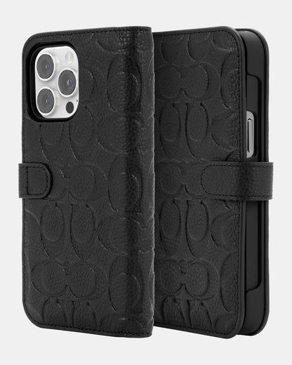 Coach iPhone 14 Pro Max Leather Folio Black Emboss